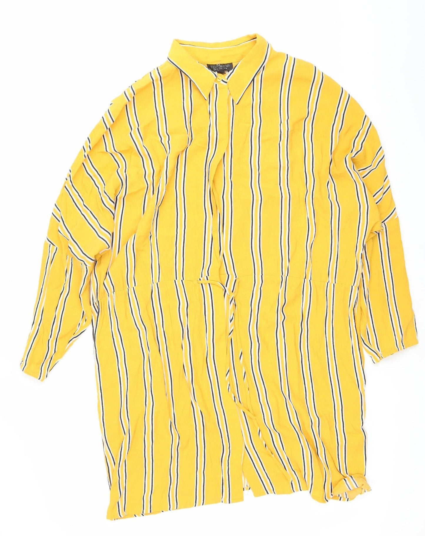 Topshop Women’s Yellow Striped Shirt Dress Size 10 Viscose