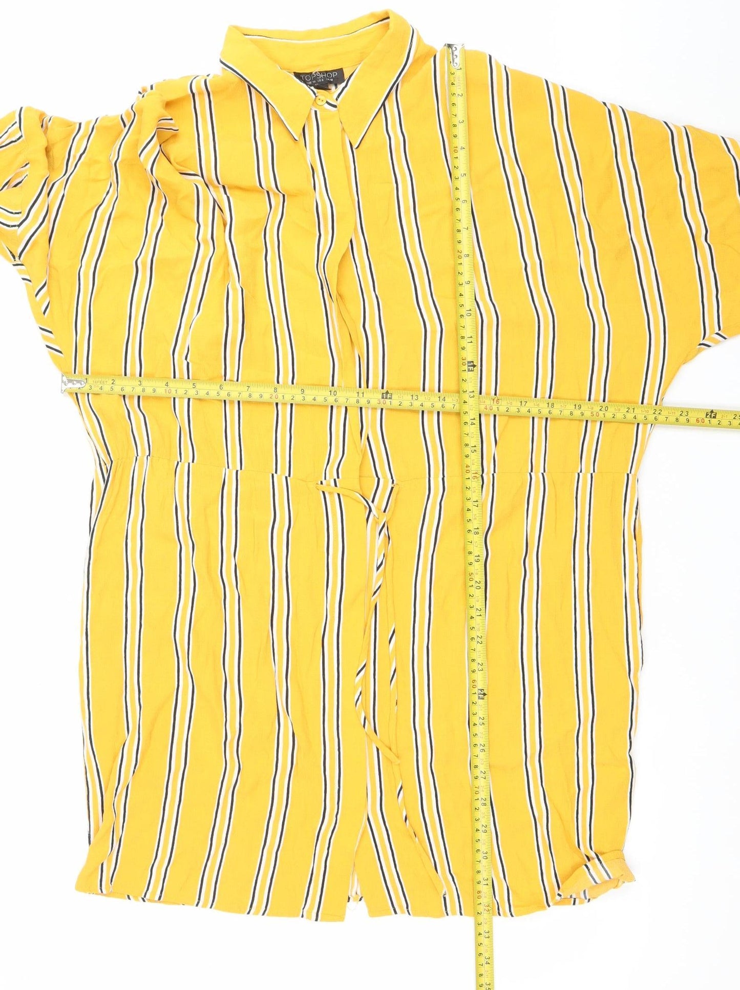 Topshop Women’s Yellow Striped Shirt Dress Size 10 Viscose