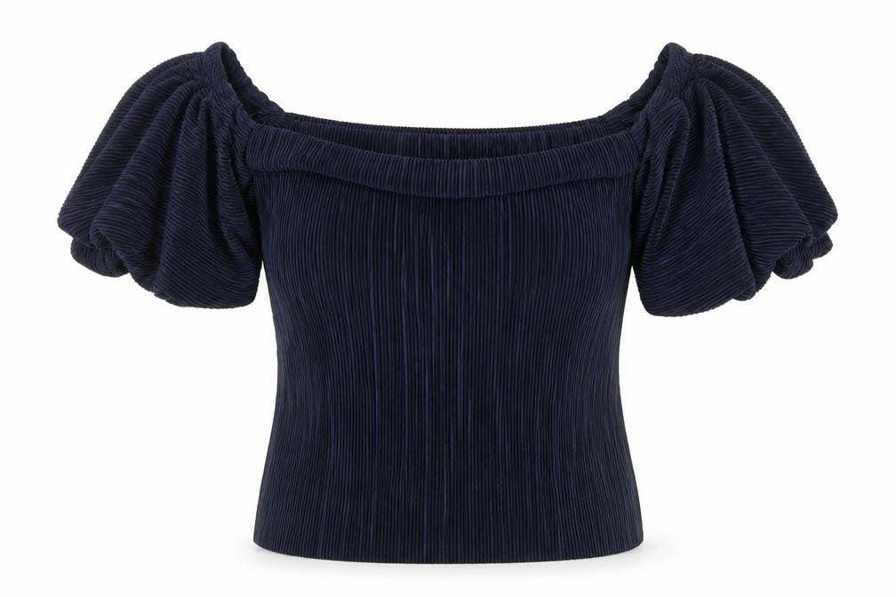 River Island Women’s Blue Puff Sleeve Off Shoulder Blouse Size 10