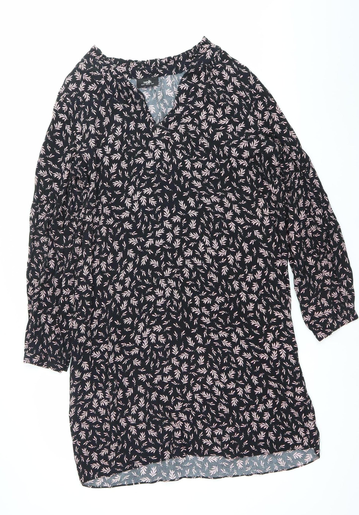 Wallis Women's Black Floral Shift Dress Size 12 Long Sleeve