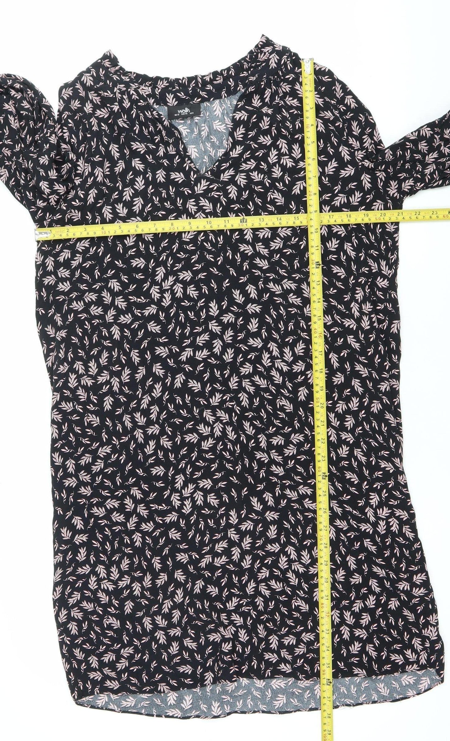Wallis Women's Black Floral Shift Dress Size 12 Long Sleeve