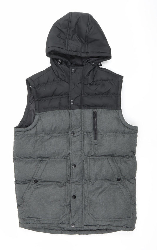 IND/076 Mens Black Grey Puffer Hooded Waistcoat S Quilted