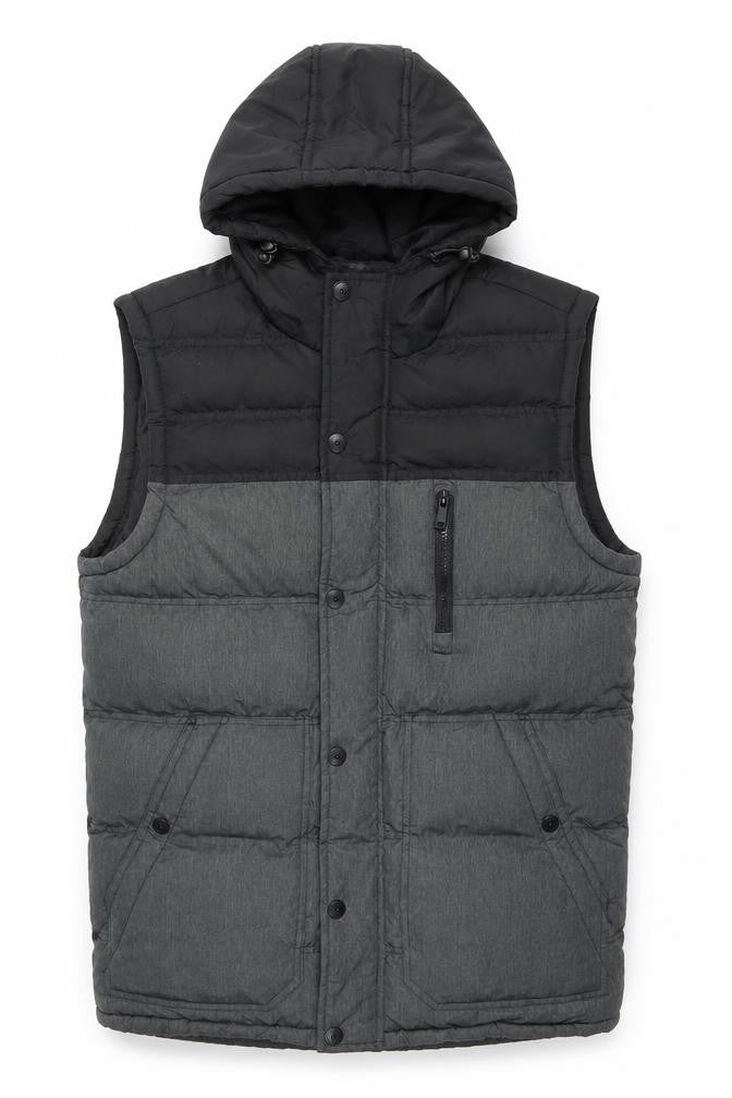 IND/076 Mens Black Grey Puffer Hooded Waistcoat S Quilted