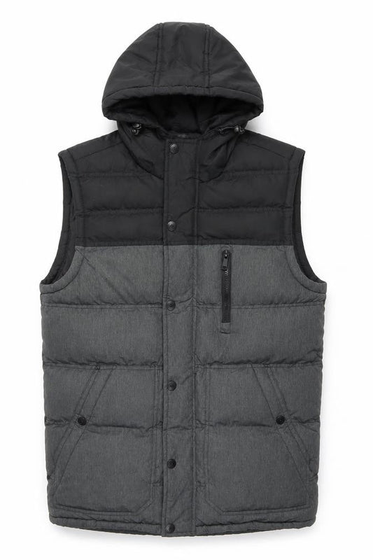 IND/076 Mens Black Grey Puffer Hooded Waistcoat S Quilted