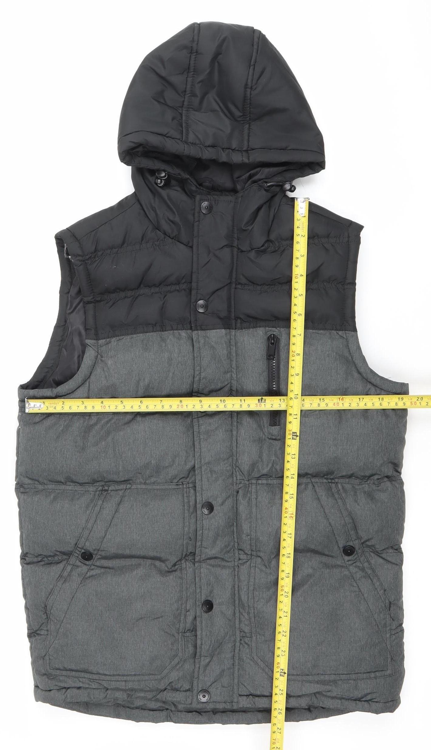 IND/076 Mens Black Grey Puffer Hooded Waistcoat S Quilted