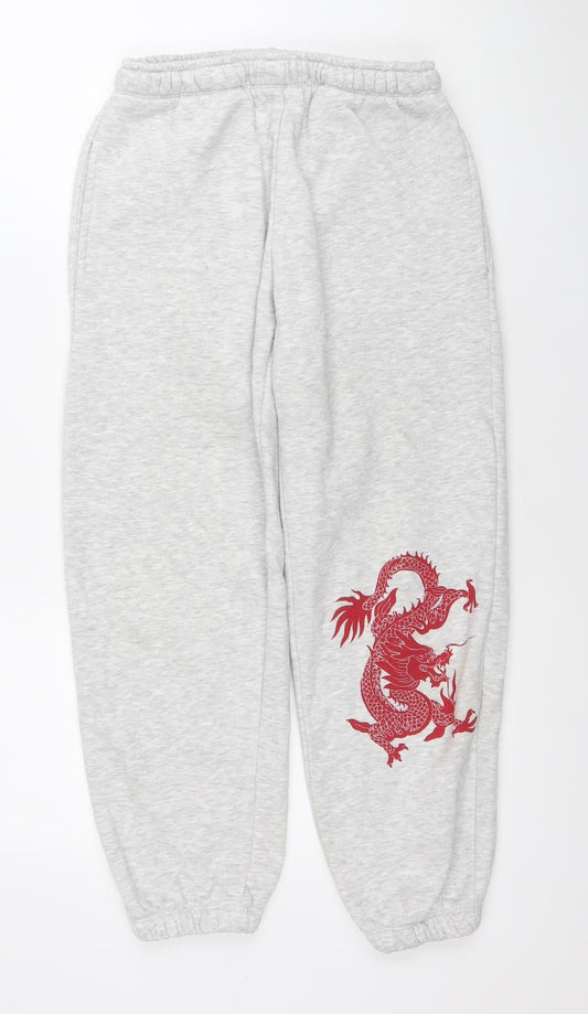 Subdued Women’s Grey Sweatpants Size 8 Elastic Waist Dragon Print