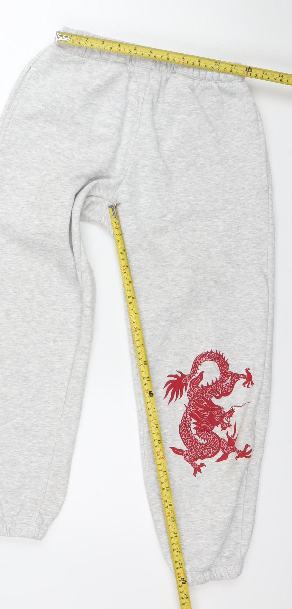 Subdued Women’s Grey Sweatpants Size 8 Elastic Waist Dragon Print