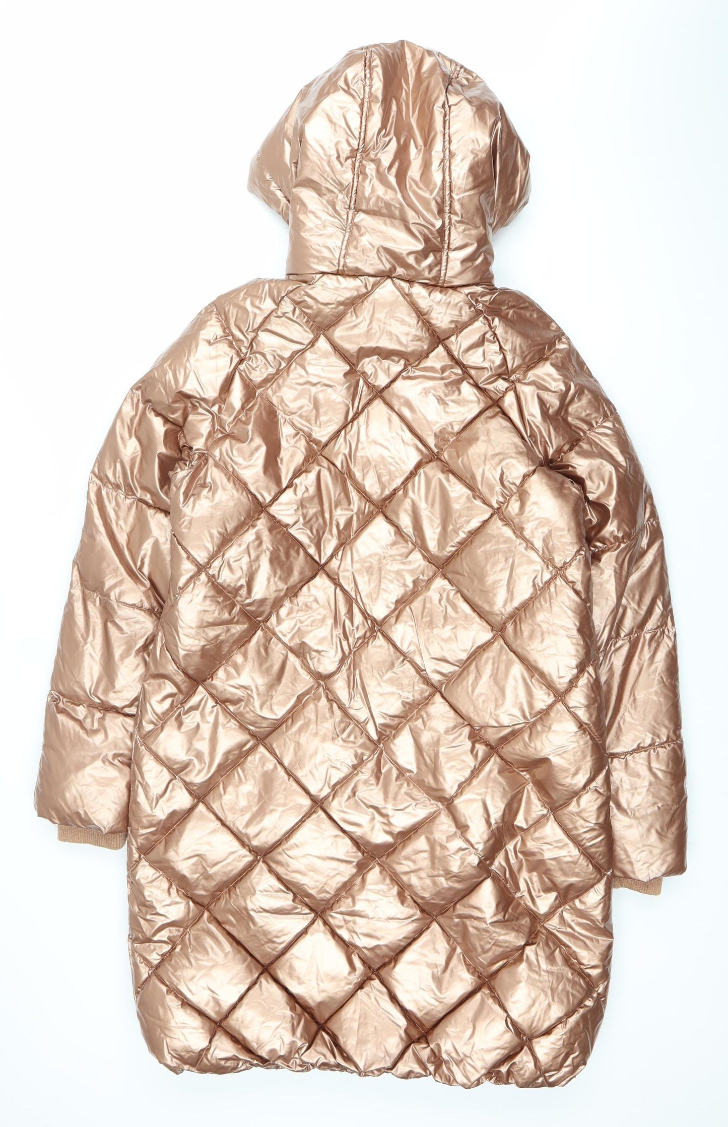 Next Girls Gold Quilted Puffer Coat 14Y Hooded Winter Jacket