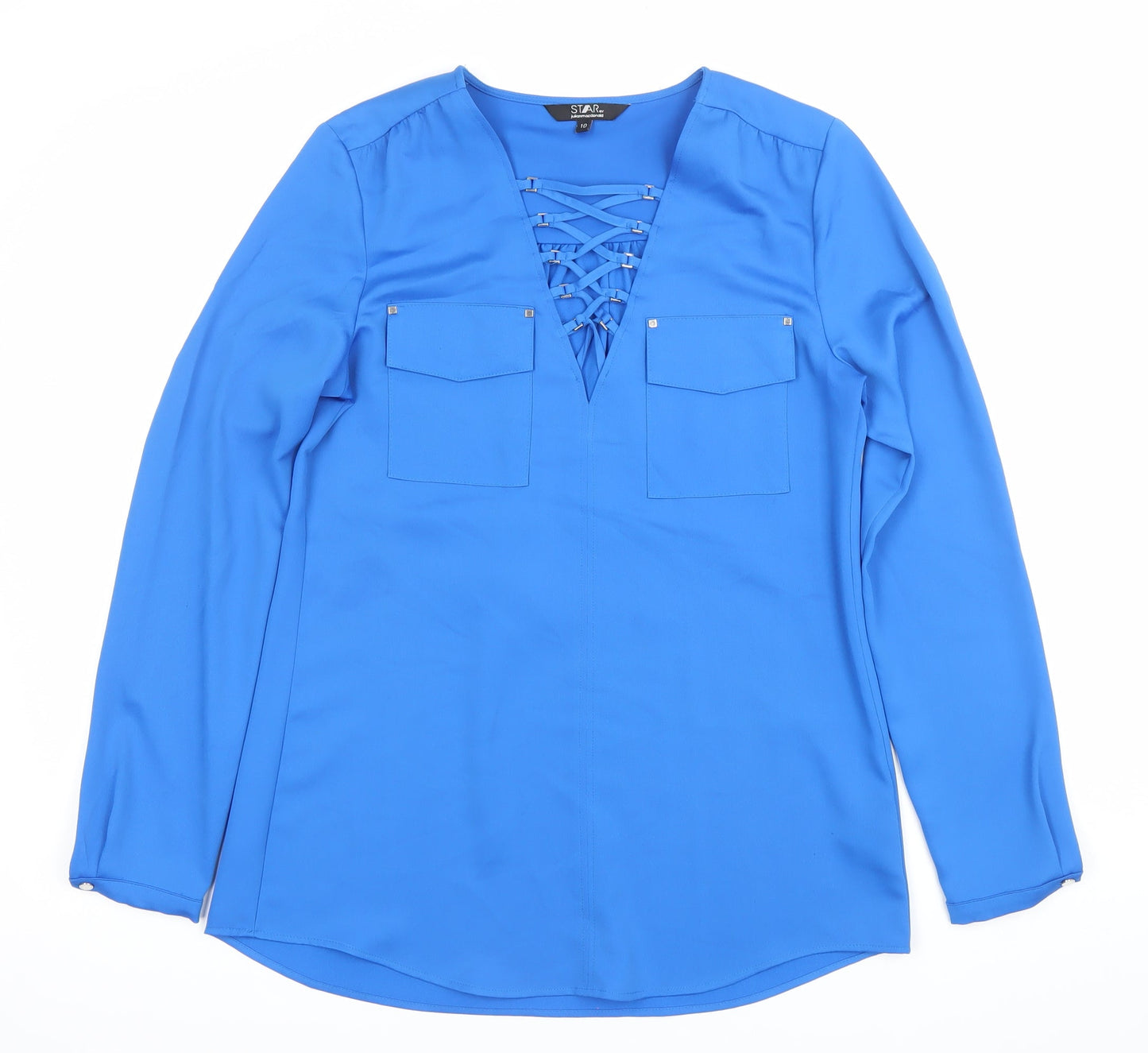 Star by Julien Macdonald Womens Blue Size 10 Tunic Blouse Long Sleeve