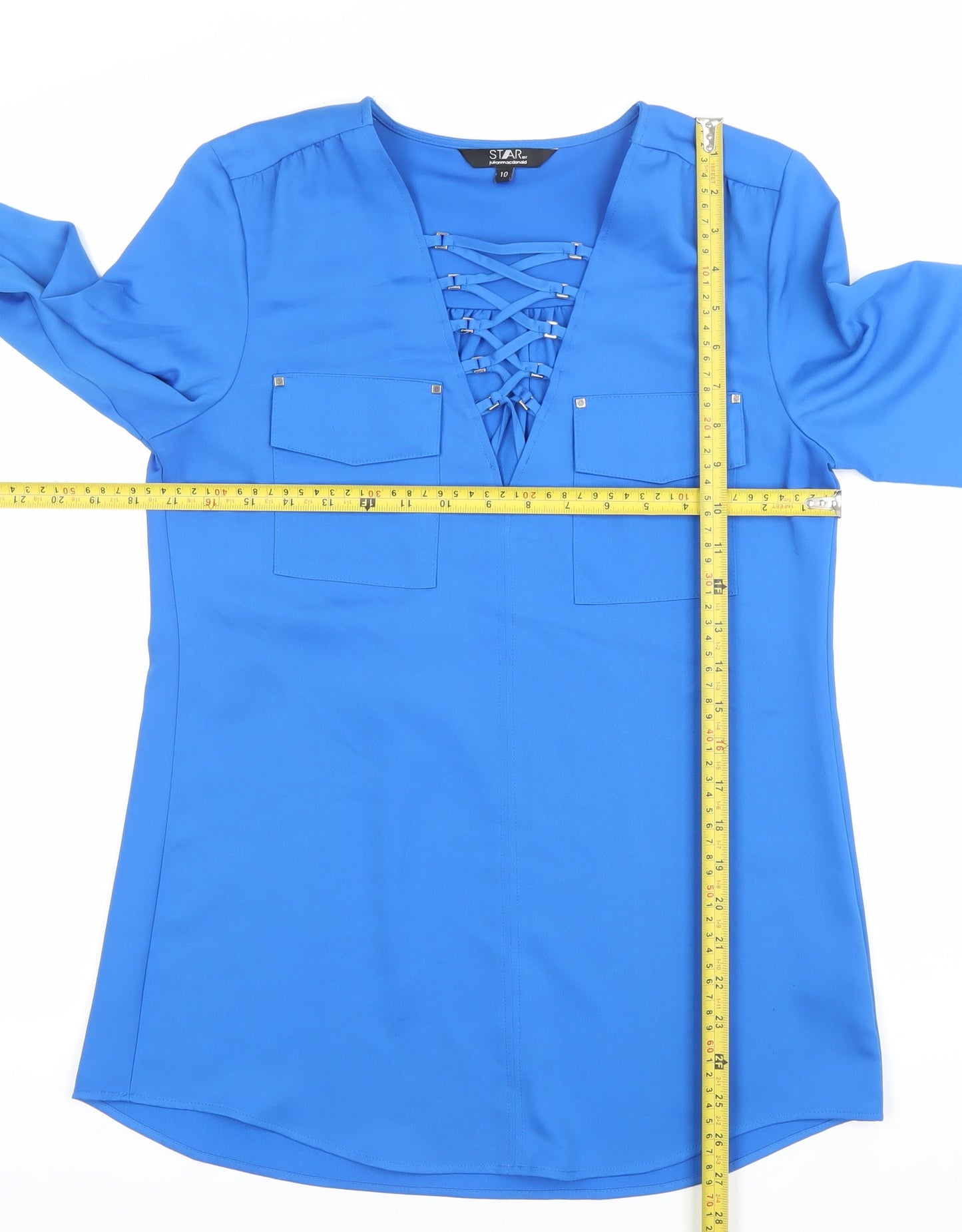Star by Julien Macdonald Womens Blue Size 10 Tunic Blouse Long Sleeve