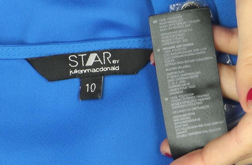 Star by Julien Macdonald Womens Blue Size 10 Tunic Blouse Long Sleeve