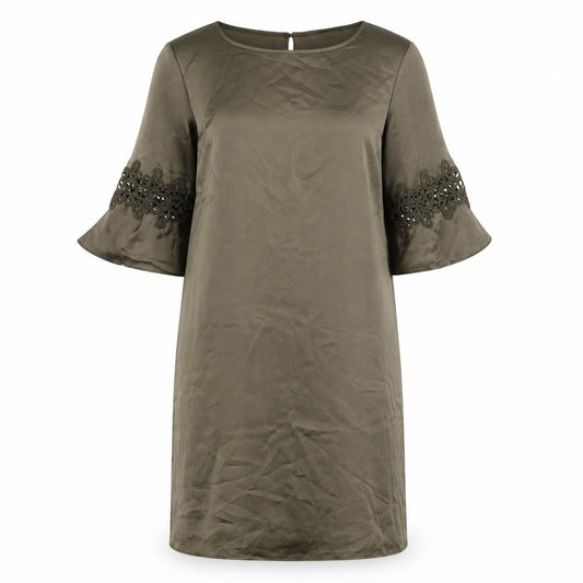River Island Womens Green Shift Dress Size 14 Embroidered 3/4 Sleeve