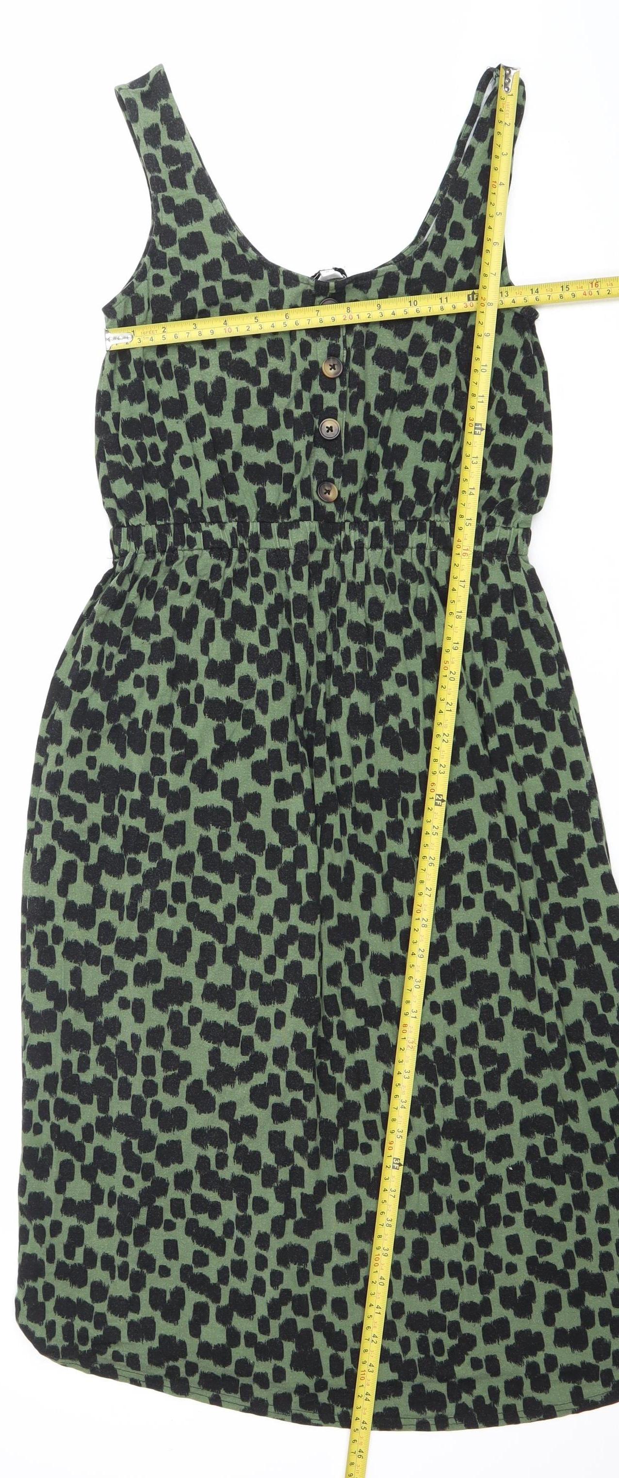 Warehouse Womens Green Animal Print Bodycon Dress Size 12