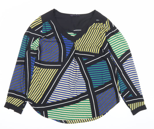 Marks and Spencer Womens Multicoloured Striped Blouse Size 8 V-Neck Tunic Long Sleeve