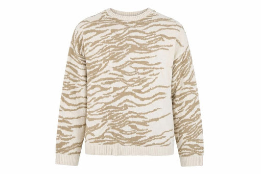 Front view of ASOS Women’s Beige Animal Print Jumper, size UK 10, Tall Acrylic Knit