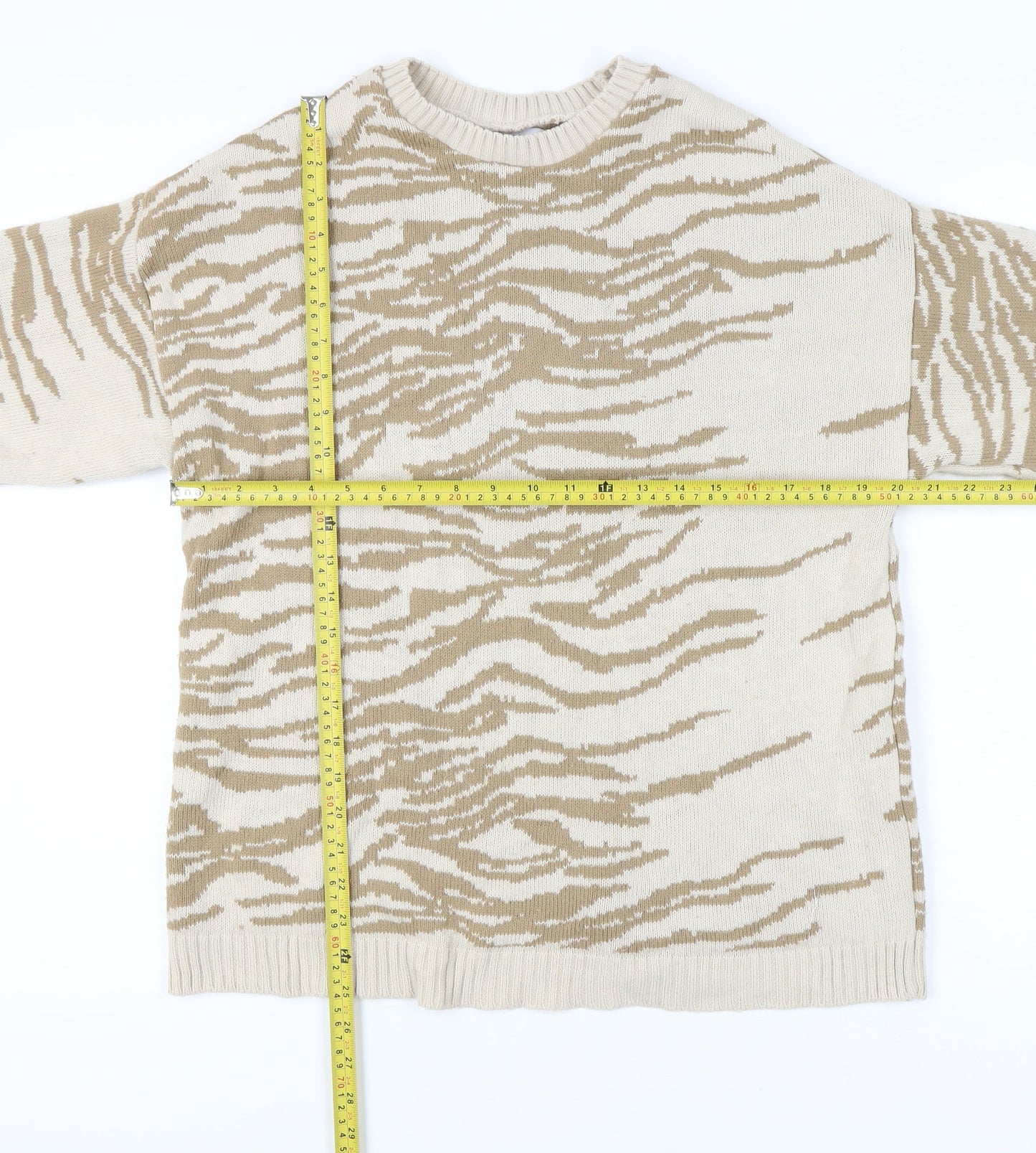 ASOS Women’s Beige Animal Print Jumper Size 10 Tall Acrylic Knit
