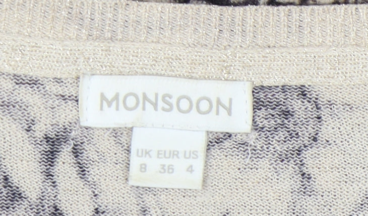 Monsoon Womens Beige Floral Knit Pullover Jumper Size 8