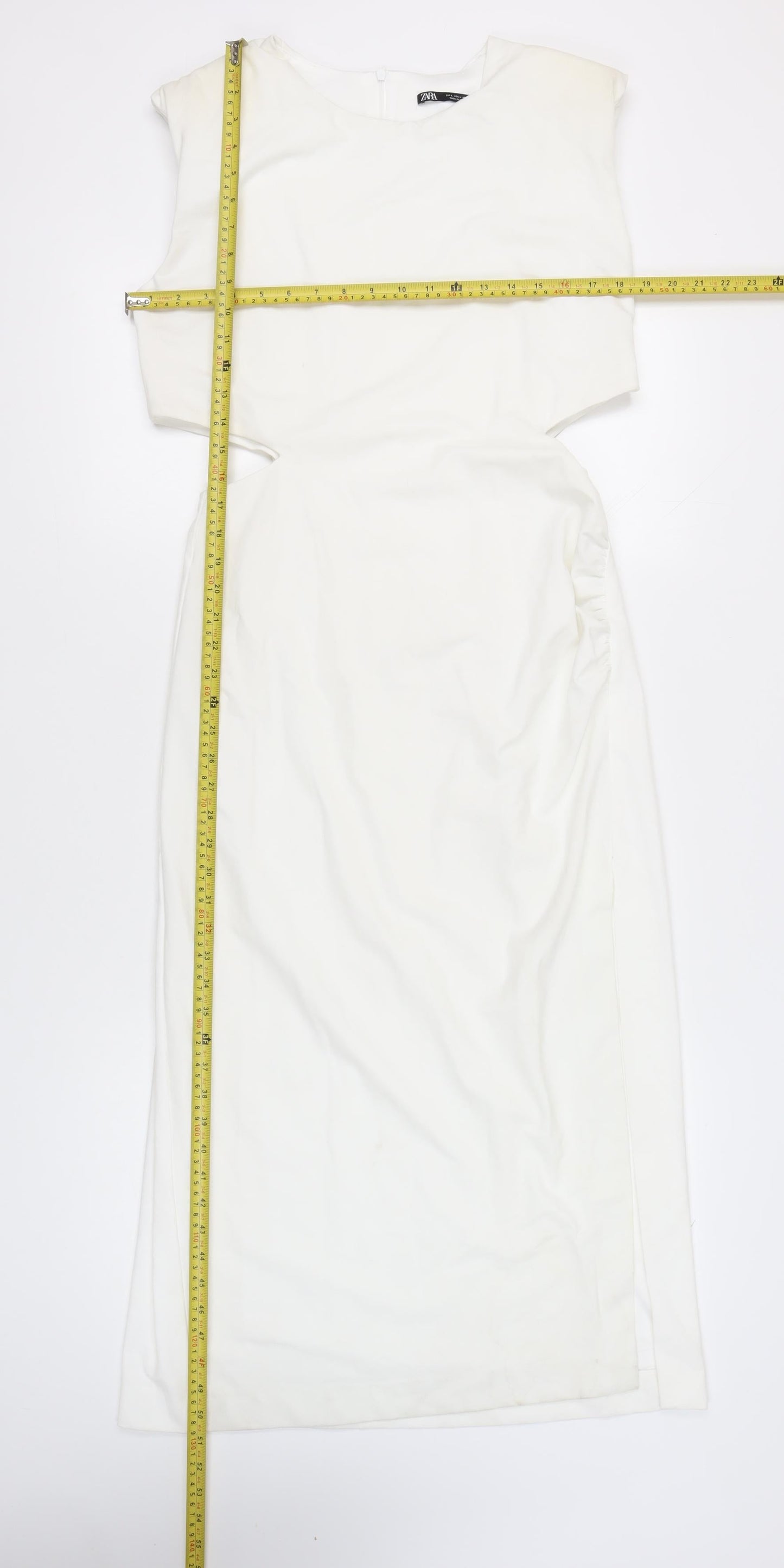 Zara Women White Midi Sheath Dress Size 14 Sleeveless Formal