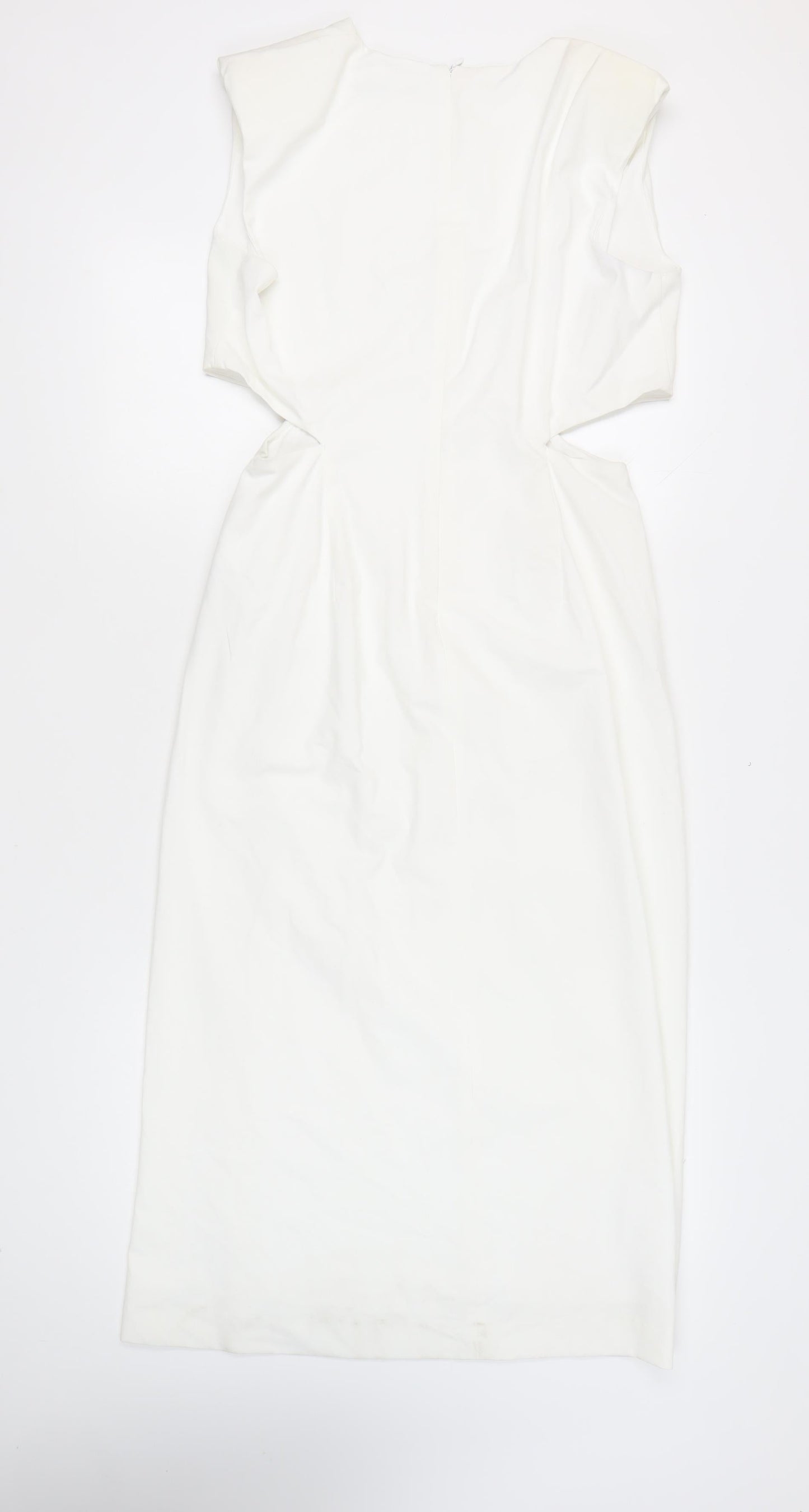 Zara Women White Midi Sheath Dress Size 14 Sleeveless Formal