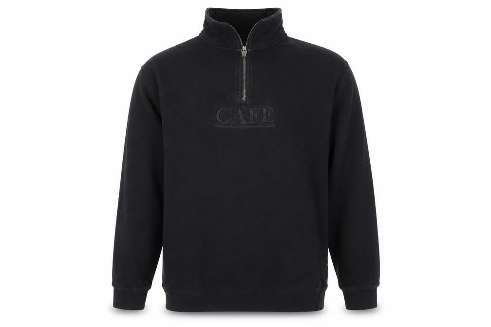 Cafe Mens Black Medium 1/4 Zip Sweatshirt High Neck Skateboarding
