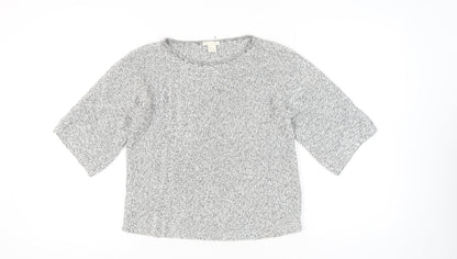 BASIC Womens Grey Chunky Knit Pullover Jumper XS 3/4 Sleeve