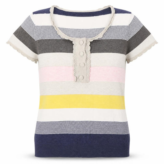 Next Women’s Striped Cotton T-Shirt UK 14 Multicoloured Scoop Neck