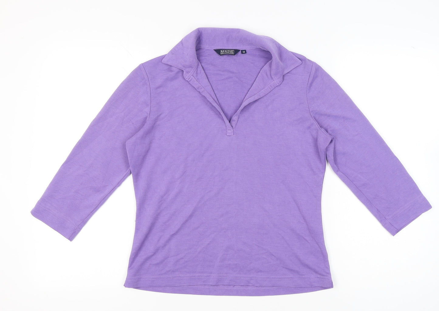 Maine New England Women’s Purple Polo Top Size 12 3/4 Sleeve Viscose Blend