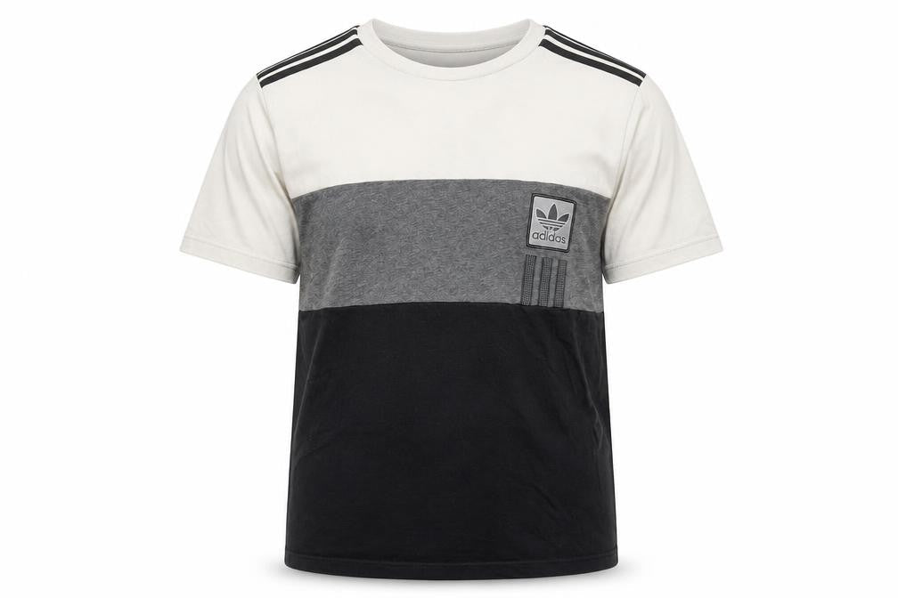 Adidas Boys White Grey Black T-Shirt 13-14 Years Colourblock Logo Top