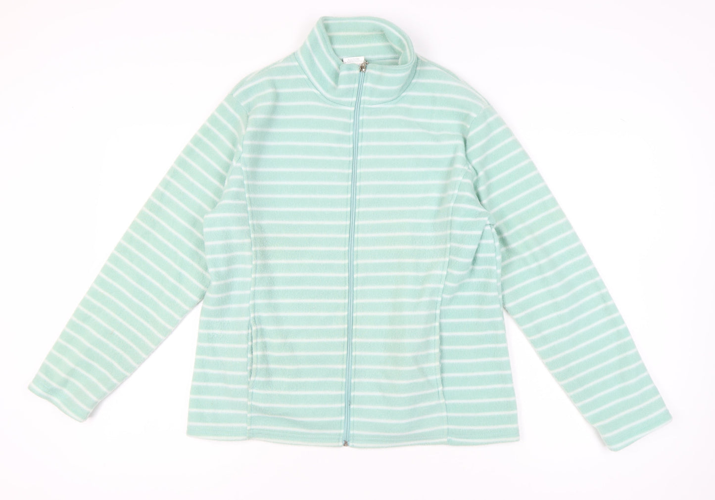 Anne de Lancay Women's Green Striped Fleece Jacket Size M
