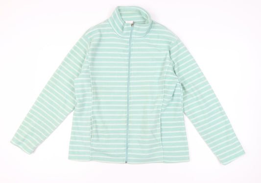 Anne de Lancay Women's Green Striped Fleece Jacket Size M