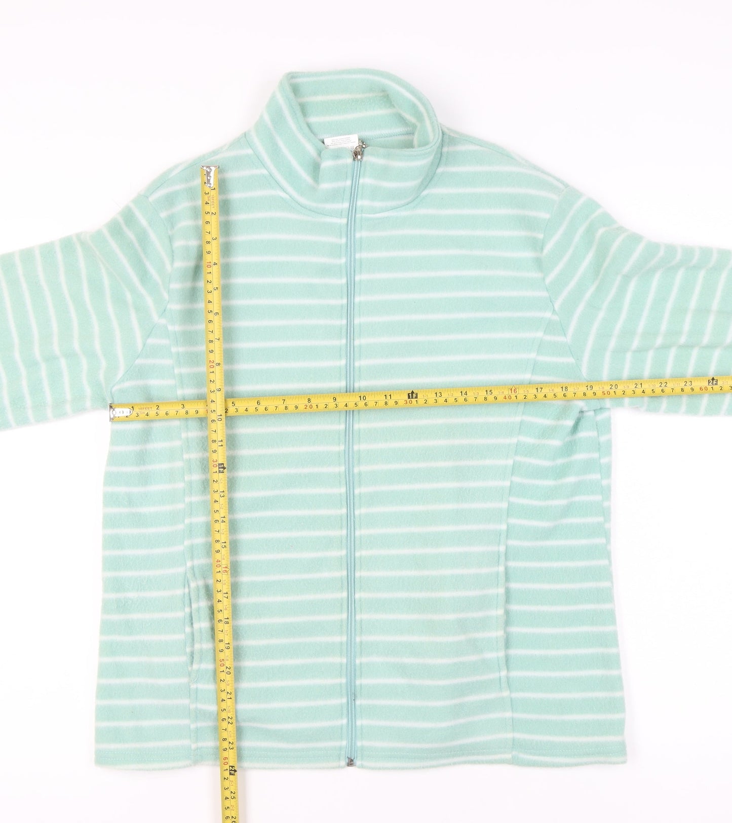 Anne de Lancay Women's Green Striped Fleece Jacket Size M