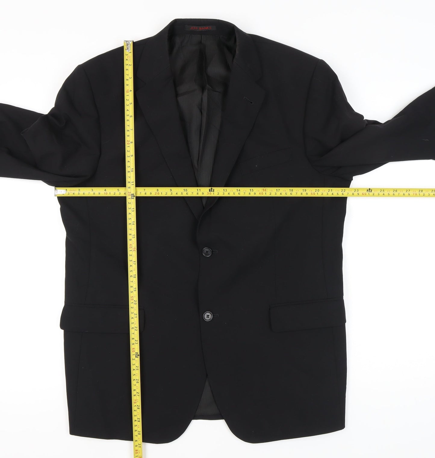 Jeff Banks Men’s Black 42R Wool Blazer Regular Fit 2-Button Jacket