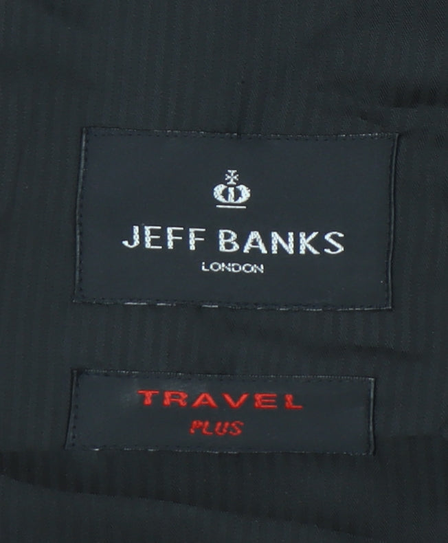 Jeff Banks Men’s Black 42R Wool Blazer Regular Fit 2-Button Jacket