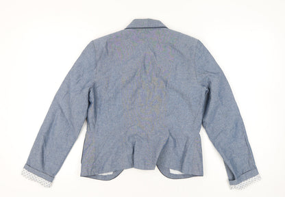 Close-up detail of Atmosphere women’s blue cotton blazer jacket uk 12 single breasted