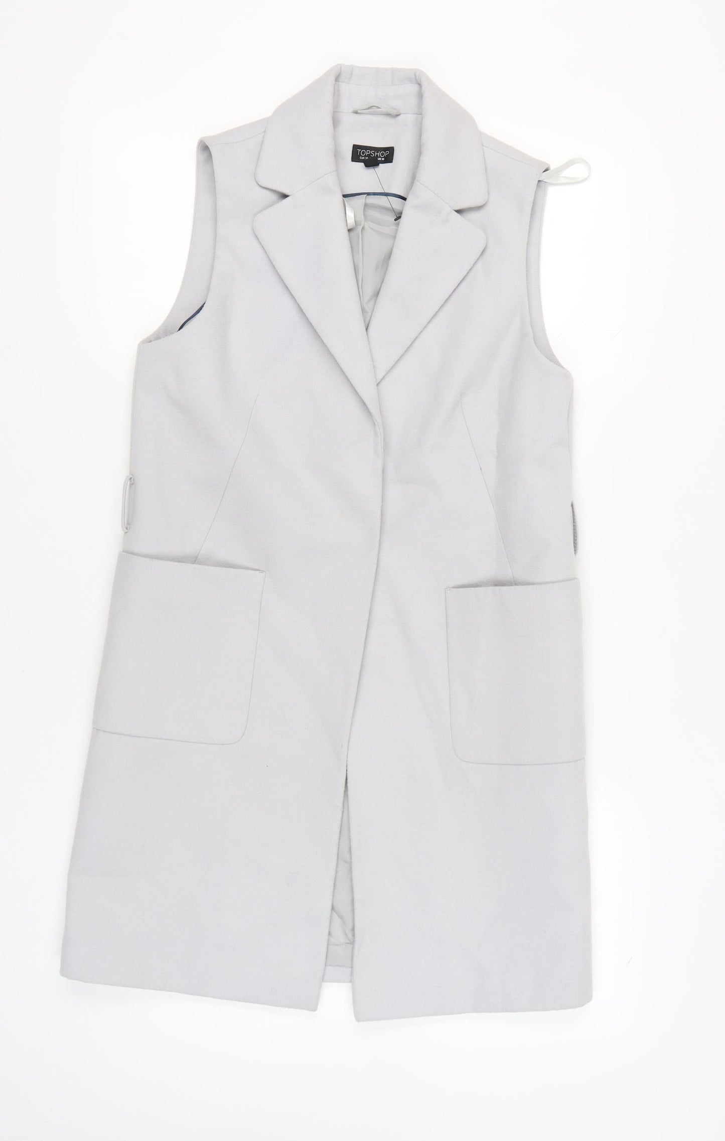 Topshop Women’s Grey Long Waistcoat UK 10 Sleeveless Workwear