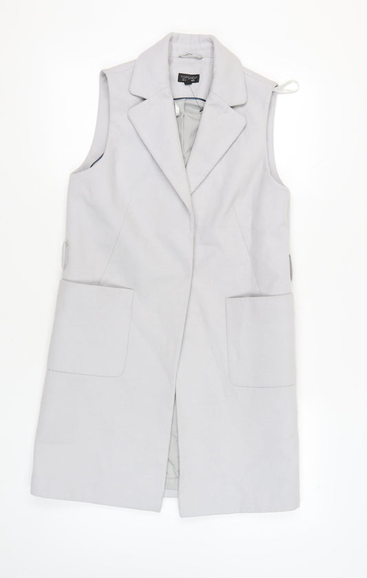 Topshop Women’s Grey Long Waistcoat UK 10 Sleeveless Workwear