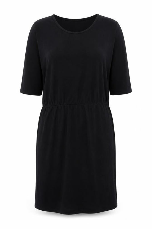 Hush Women Black XL T-Shirt Dress Scoop Neck Half Sleeve Cotton Blend