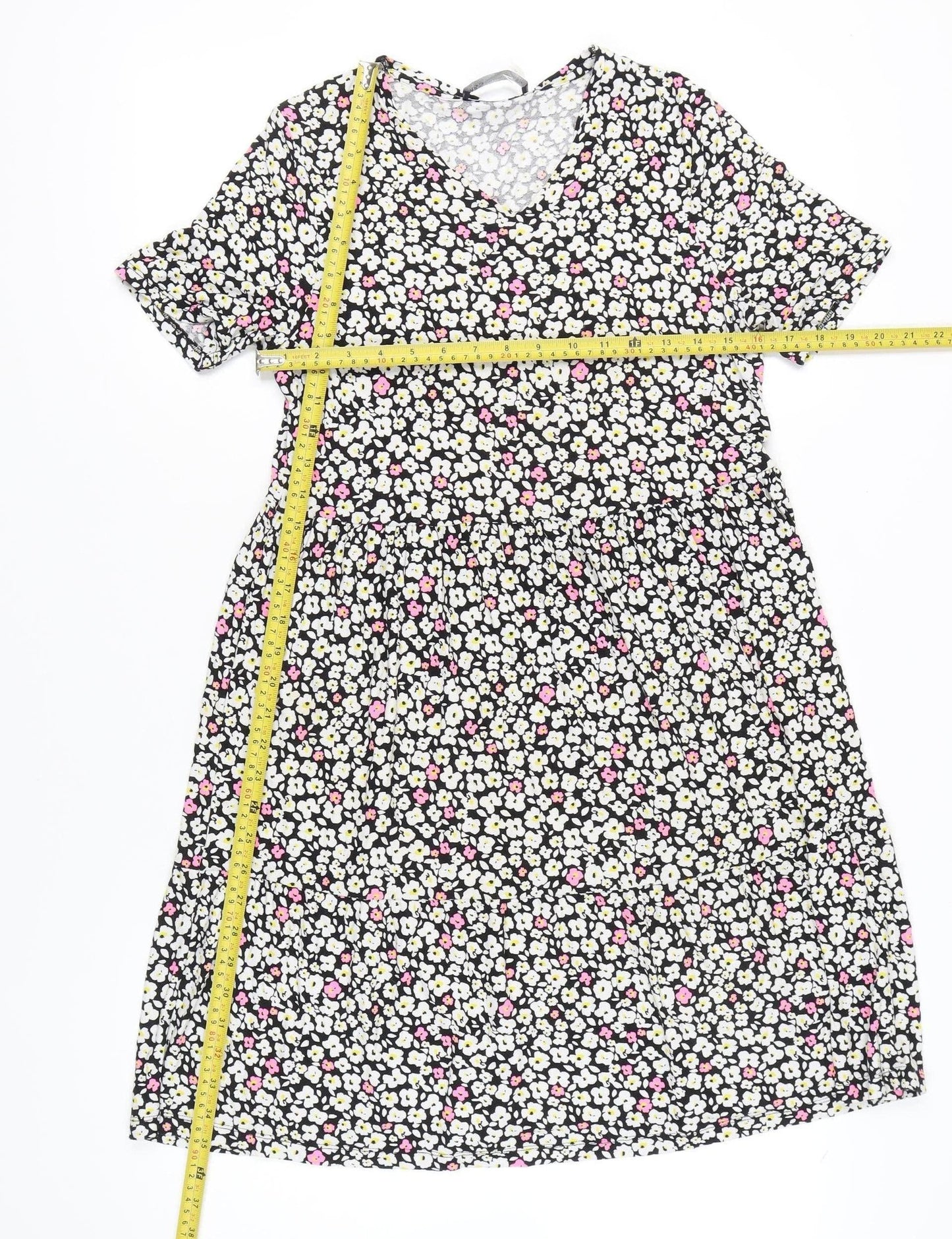 Marks and Spencer Women’s Black Floral V-Neck Skater Dress Size 10