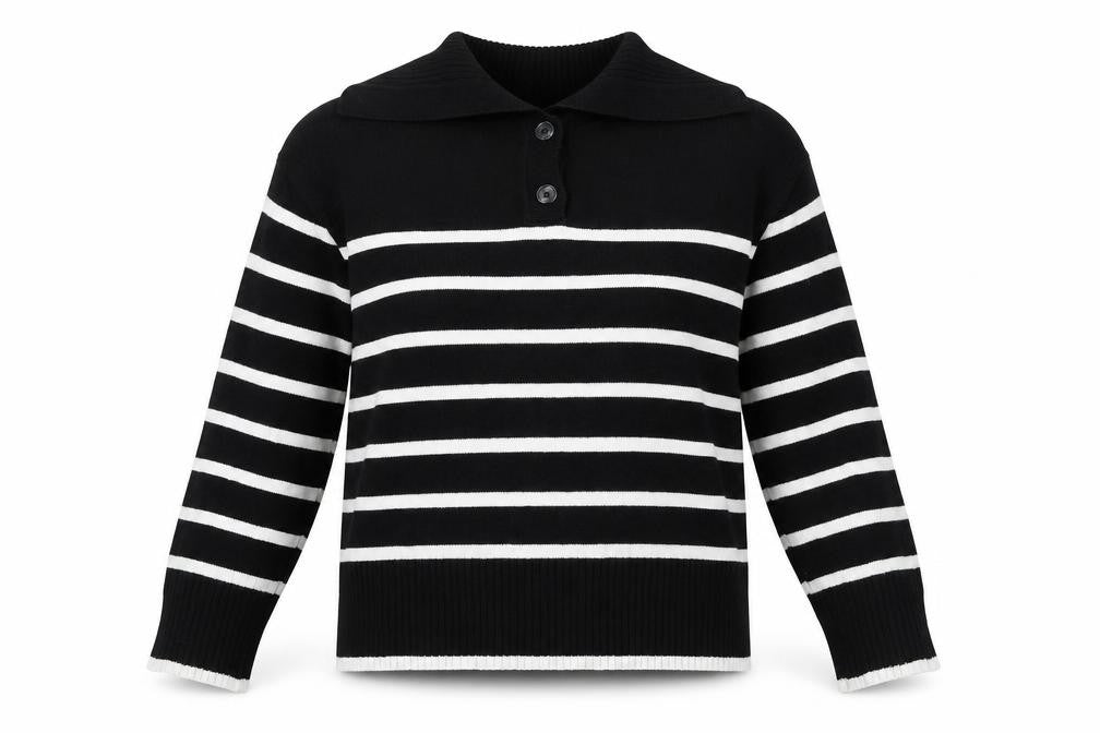 Zara Women Black Striped Collared Pullover Jumper M