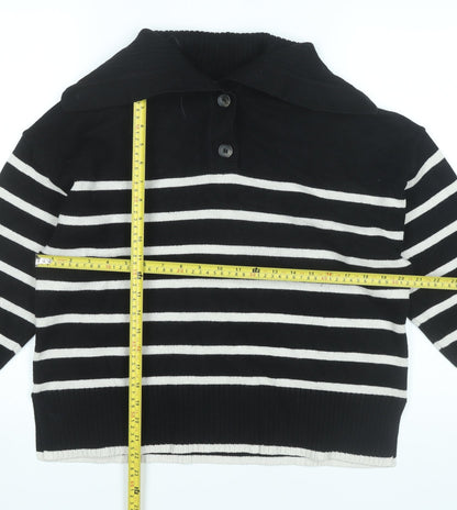 Zara Women Black Striped Collared Pullover Jumper M