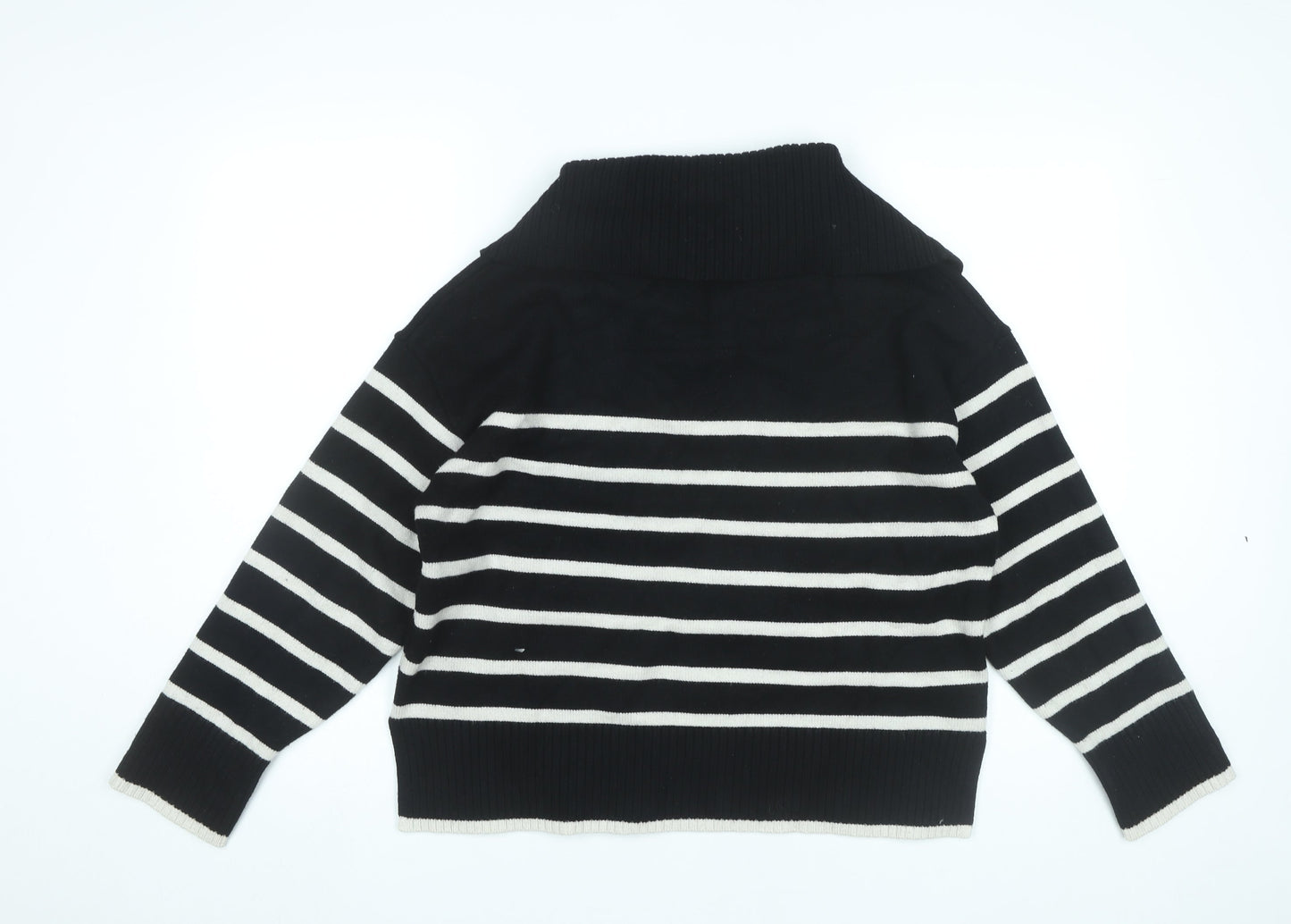 Zara Women Black Striped Collared Pullover Jumper M