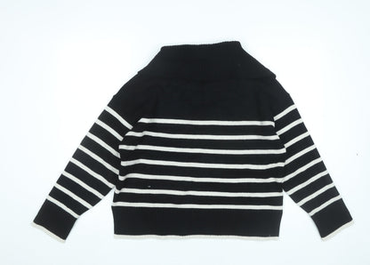 Zara Women Black Striped Collared Pullover Jumper M