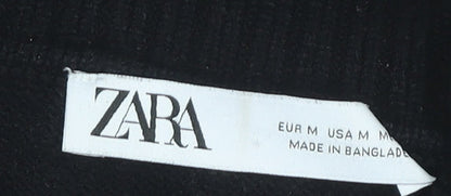 Zara Women Black Striped Collared Pullover Jumper M