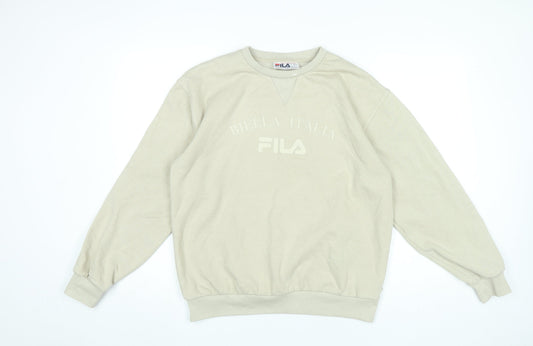 FILA Womens Beige Pullover Sweatshirt Size S Logo Crew Neck Casual