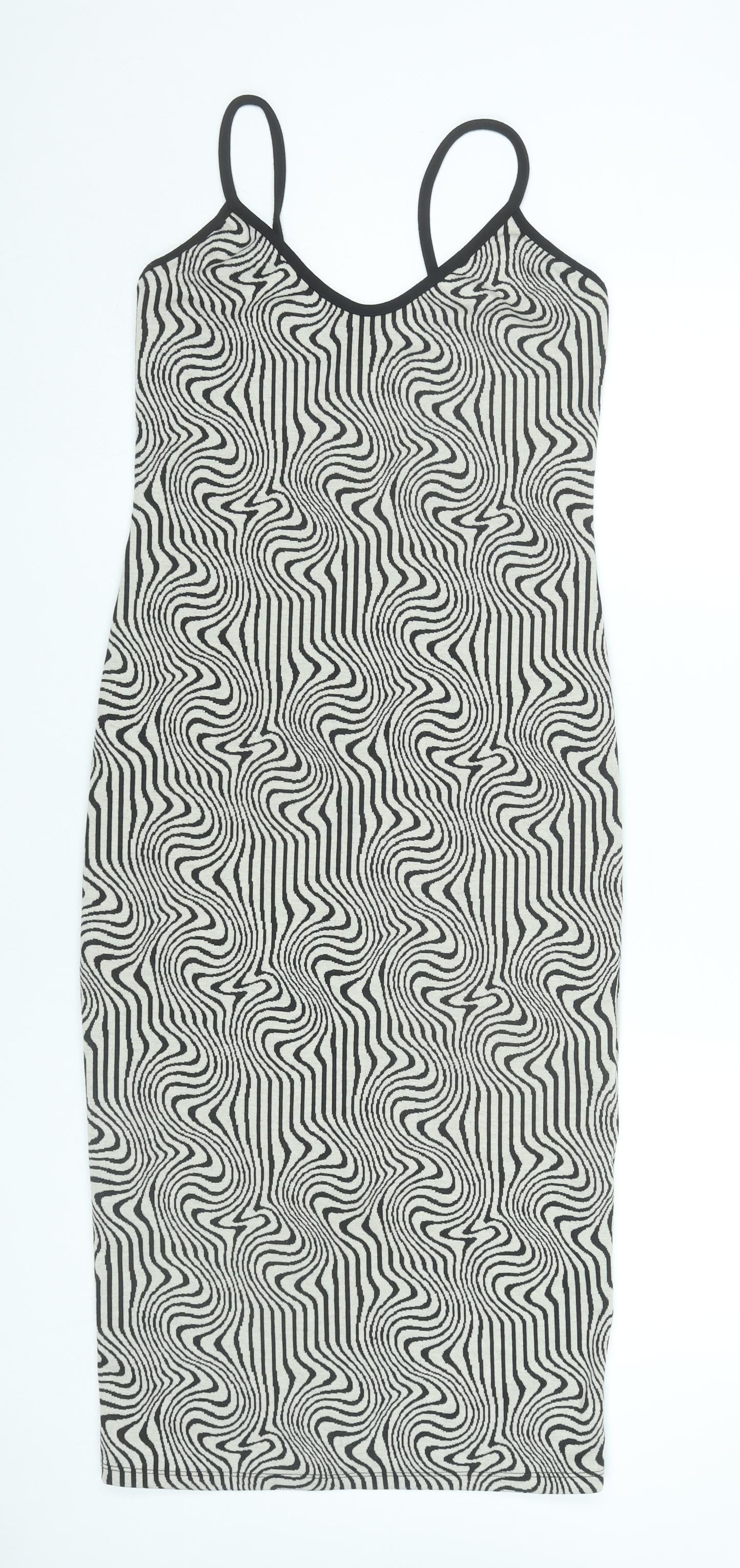 Bershka Womens Black Geometric Slip Dress L Sleeveless V-Neck