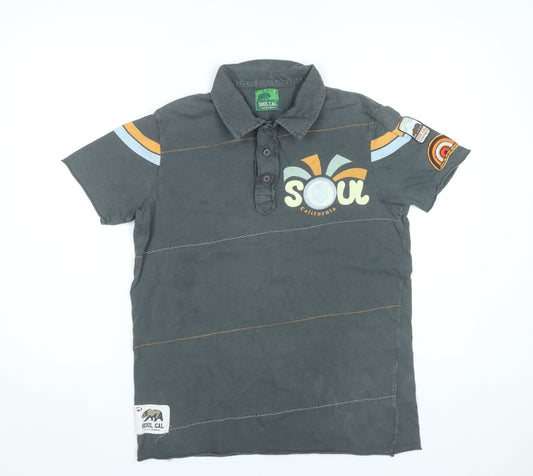 Soul Cal Men’s Grey Polo Shirt Size S Graphic Cotton Casual