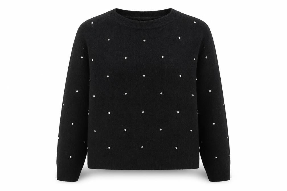 H&M Women’s Black Beaded Pullover Jumper Size 8 Crew Neck Long Sleeve