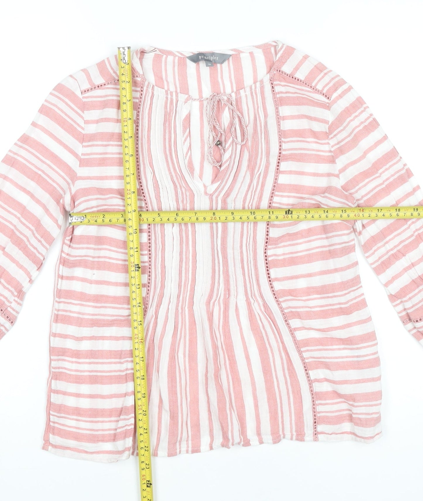 Principles Women’s Pink Striped Cotton Tunic Blouse Size 10