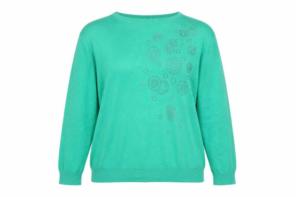 Paramour Womens Green XL Pullover Jumper Crew Neck Rhinestone