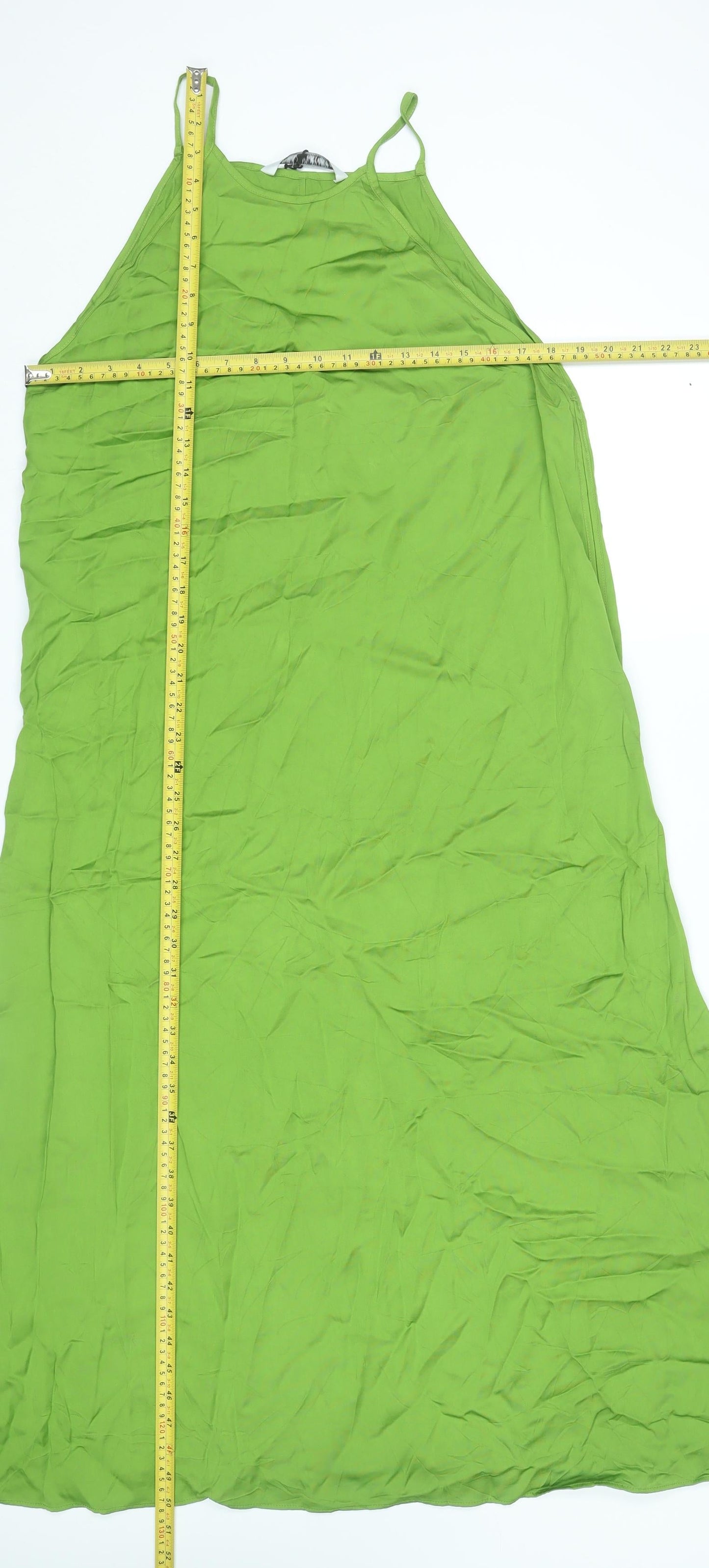 Zara Women Green L Viscose Midi Slip Dress Summer Halter Spaghetti Strap